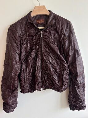 Vintage Albert Duke New York Genuine Leather Ruched Jacket Burgundy Cropped S